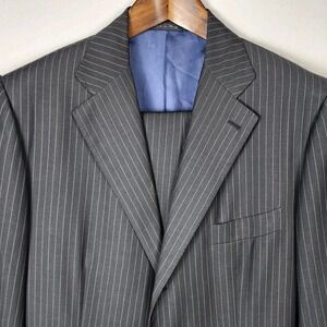 Isaia Napoli 2pc Suit Mens US 44L Blue Pinstripe Wool Italy Career Business